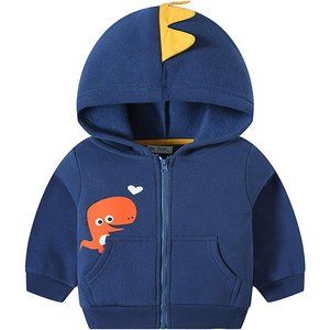 Kids Dinosaur Hoodies Zipper Jacket Unisex Fall Winter Outwear Coat 1-8 Years